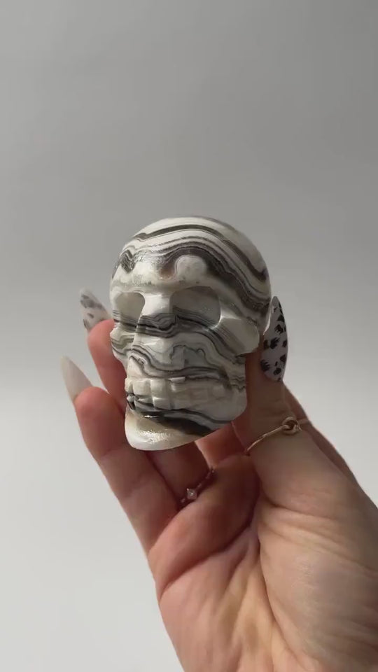 Zebra Calcite Skull | Black & White Calcite Skull