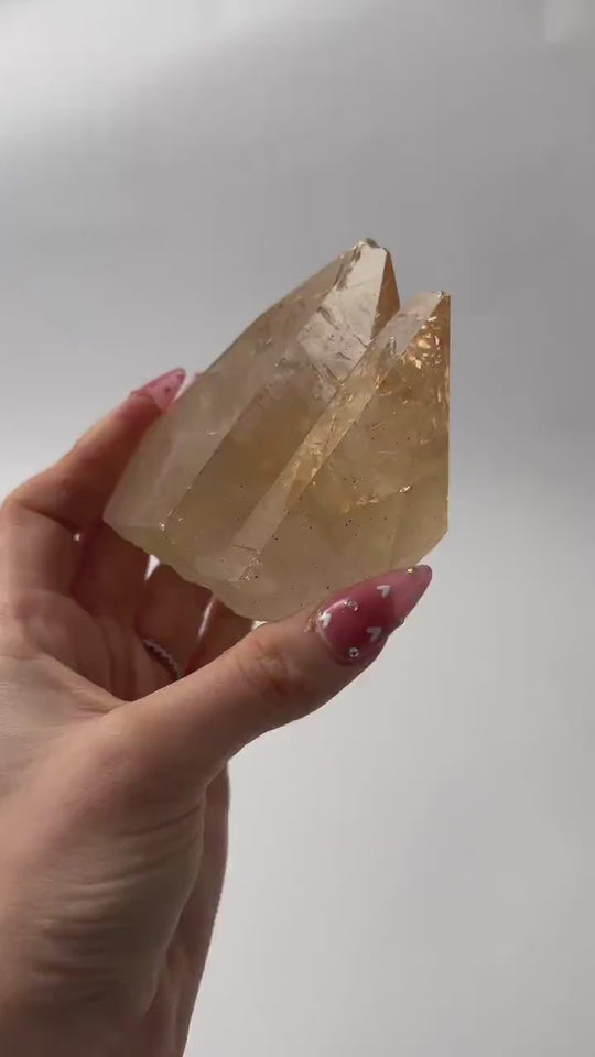 Honey Optical Calcite Specimen with Twin Peaks