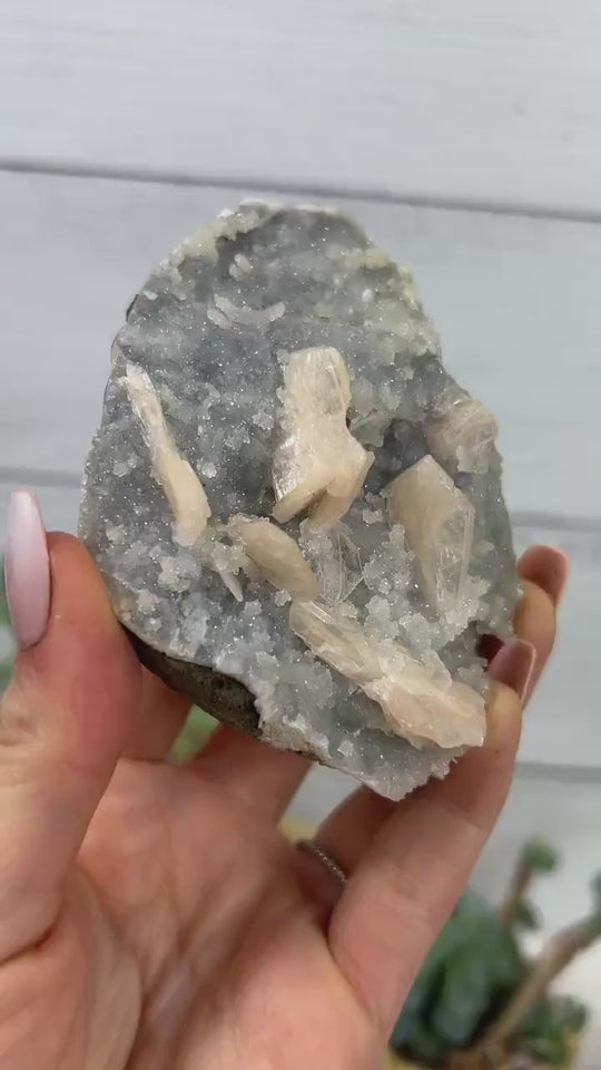 Druzy Blue Chalcedony with Peach Stilbite
