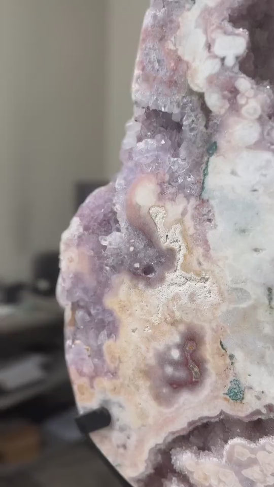 XXL Druzy Purple Pink Amethyst Slab on Stand