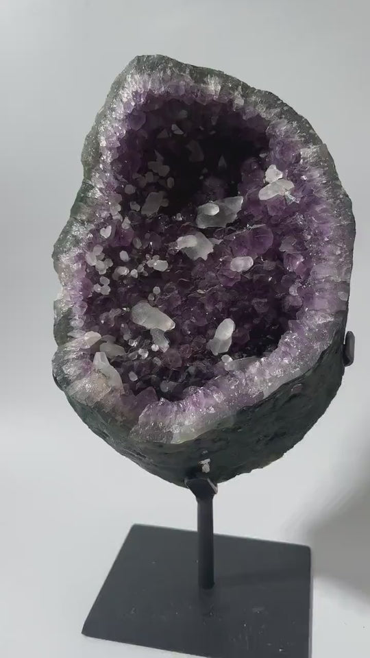 XXL 14” Amethyst Geode with Calcite on Stand