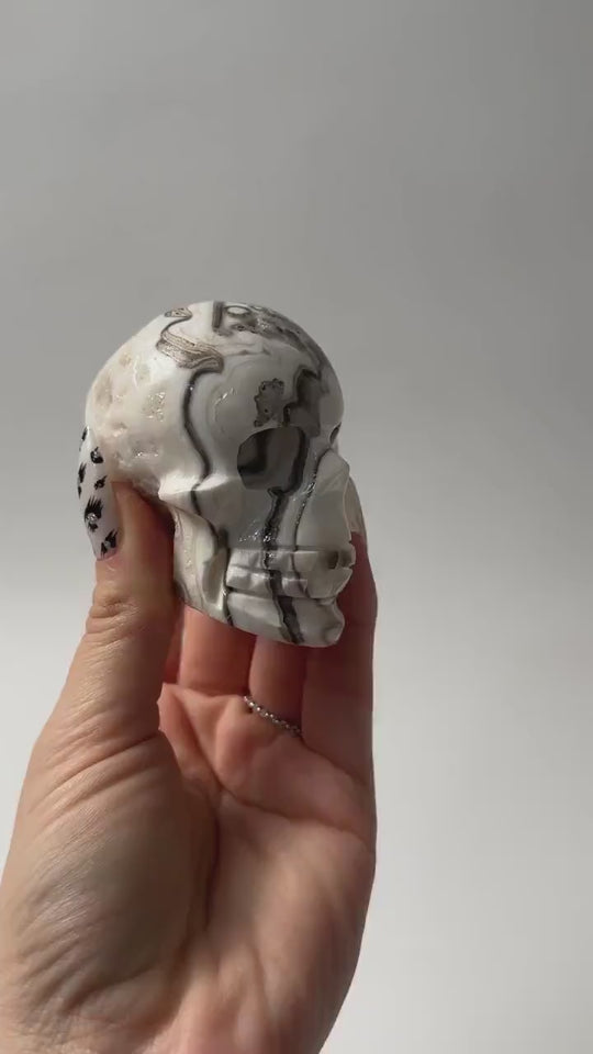 Onyx Skull Carving | Zebra Calcite Skull
