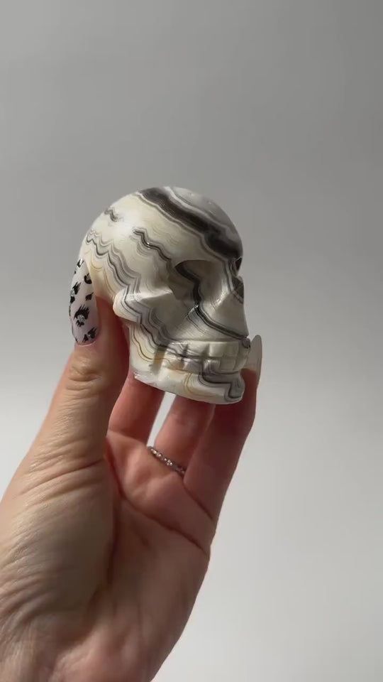 Zebra Calcite Skull | Black & Yellow Calcite Skull