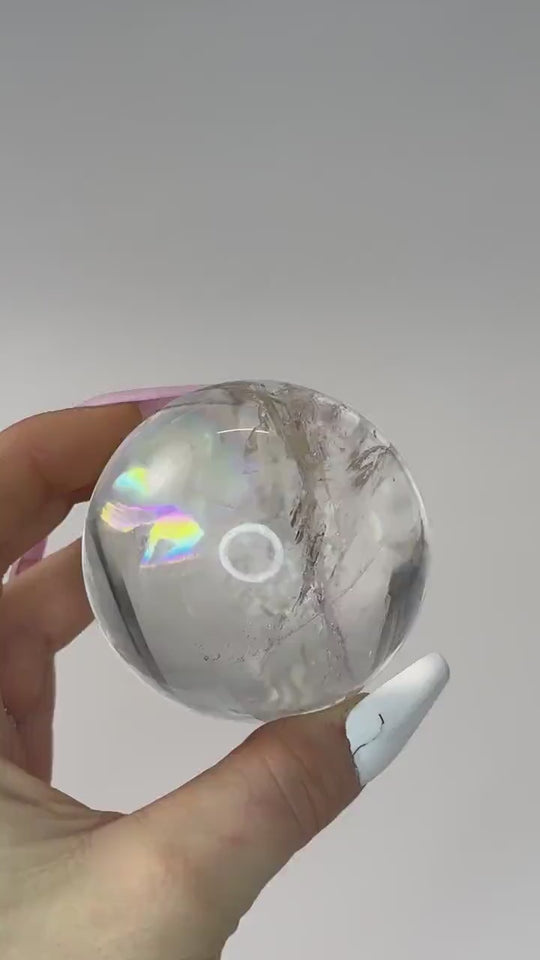 Impeccable Clarity XL Lemurian Quartz Sphere with Massive Rainbows