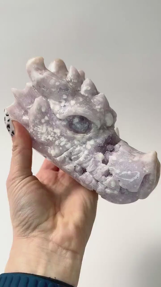 XL Druzy Pink Amethyst Dragon Head